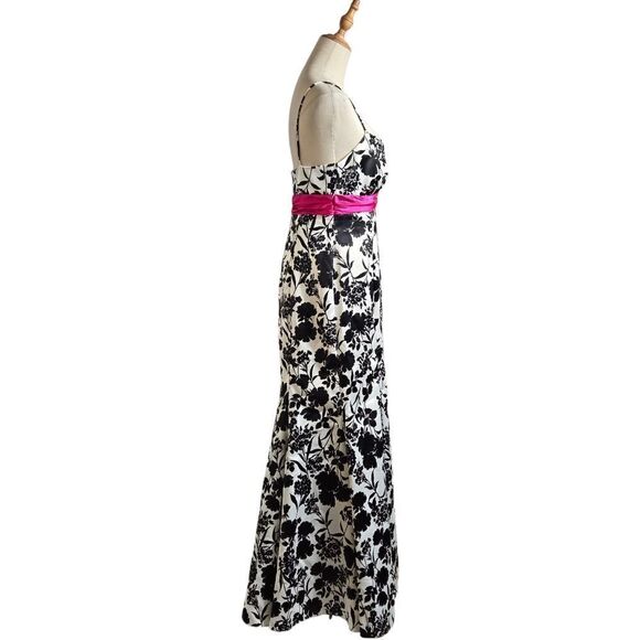 Cache Black White Floral Print Pink Trumpet Evening Gown Formal Dress Size 8 - Picture 3 of 6